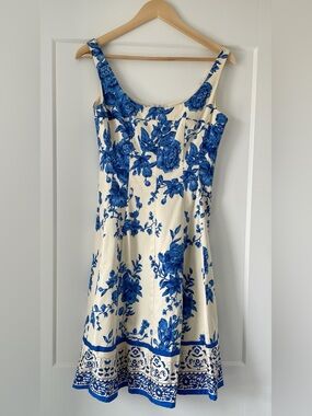 Jones Wear Blue Floral Fit Flare Cotton Dress 6 Summer Midi